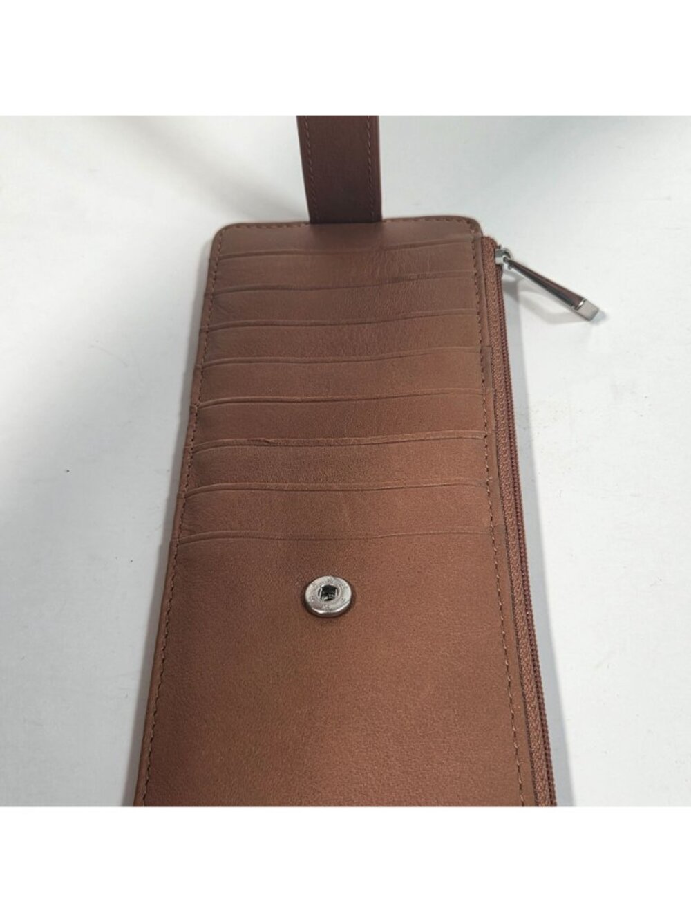 Lodis Julia Long Stacker Brown Leather Wallet Card Holder Zip Pocket Minimalist - Picture 7 of 9